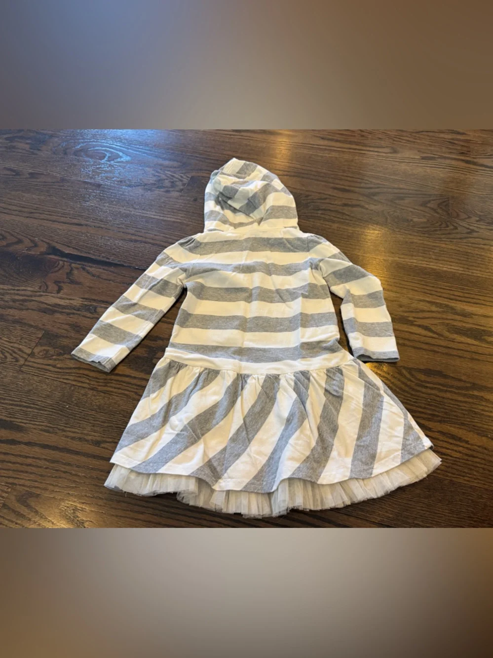 GAP White and Gray Striped Hoodie Dress with tulle